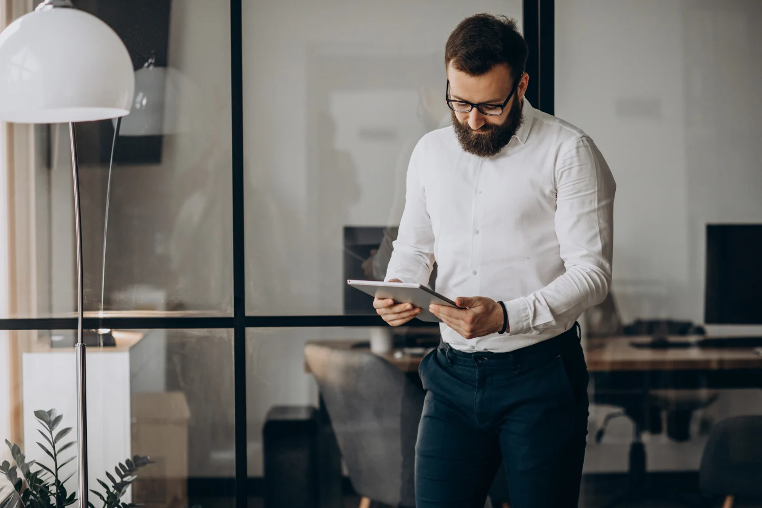 Businessman looking at a tablet