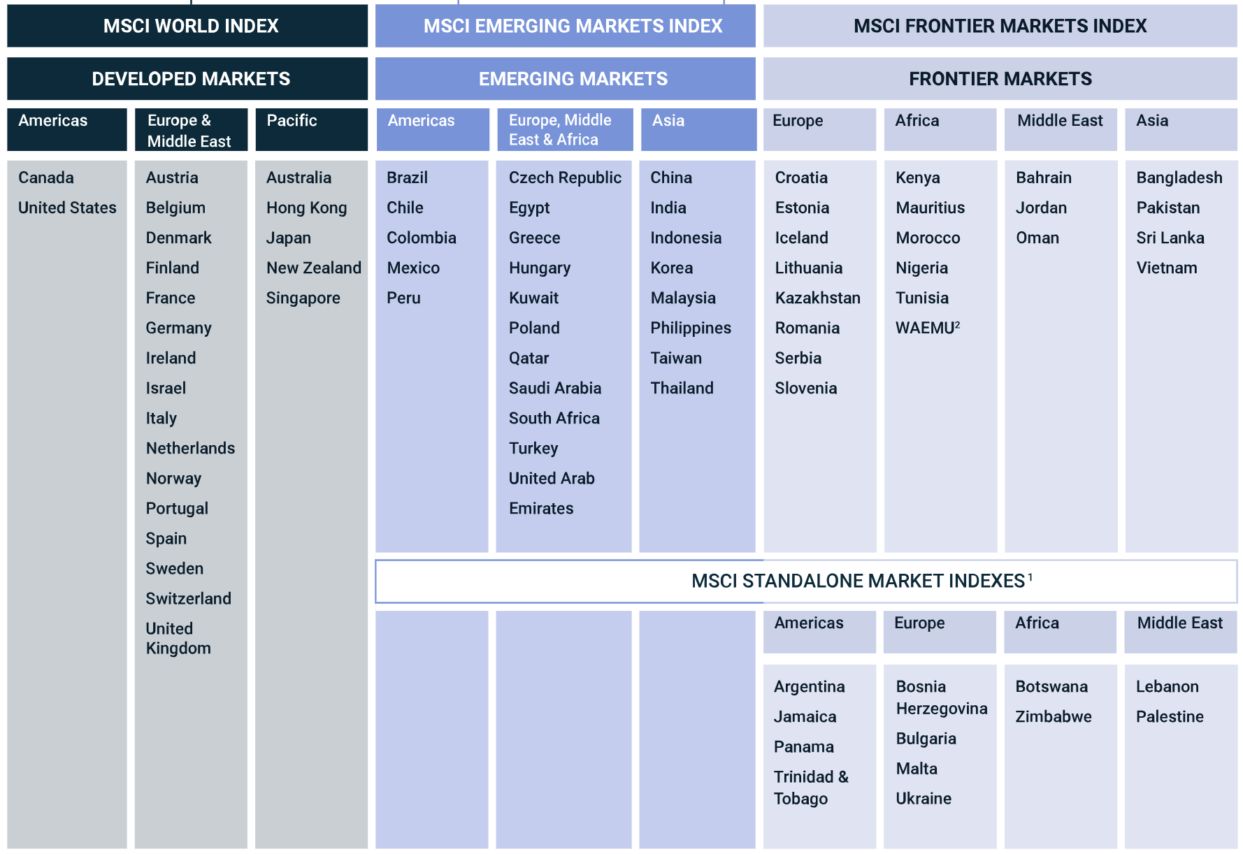 The MSCI is divided into Developed Markets and Emerging Markets graphic.