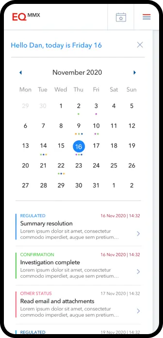 Authentic Digital Equinity mobile calendar view