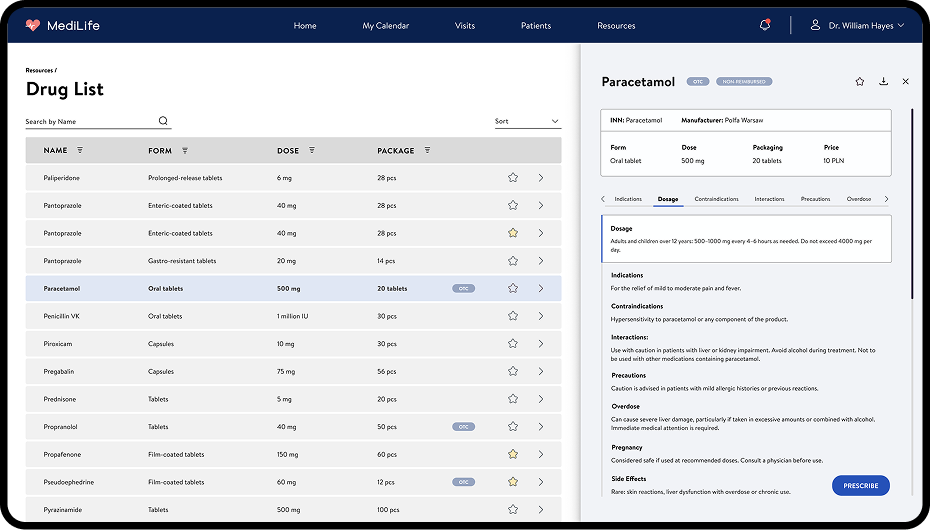 Medilife drug list view