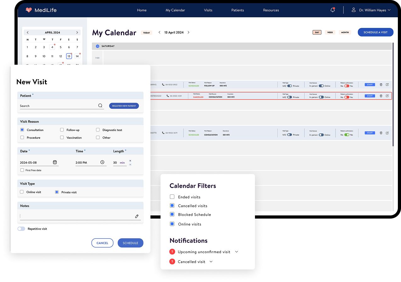 Medilife quick daily actions in calendar view