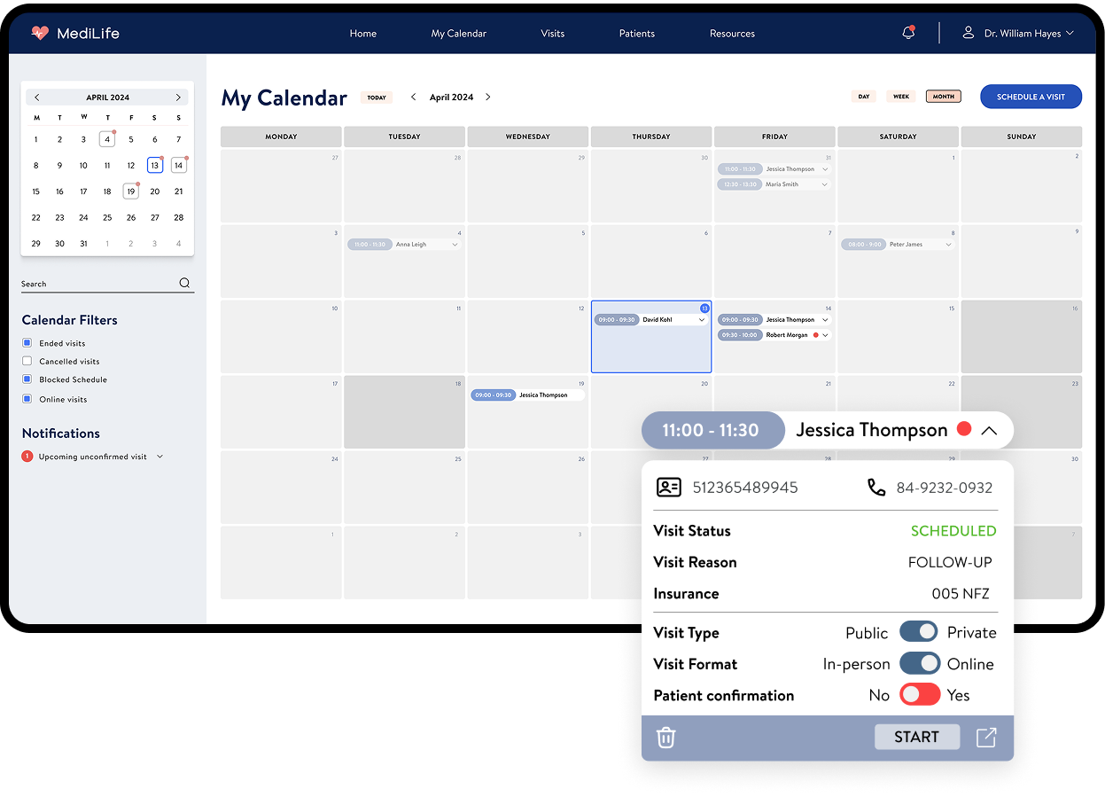 Medilife smart calendar view