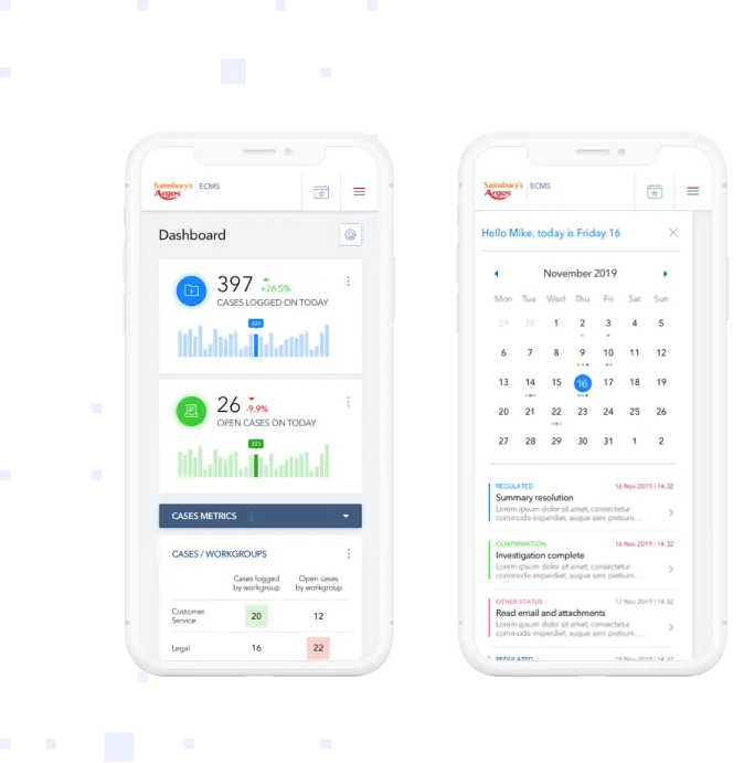 Authentic Digital Wireframe phones with graphs and calendar